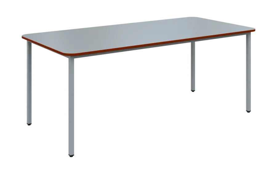 JSBR 190N Jídelní stůl 1900 x 900 mm, deska šedá s hranou cihlově červená / podnož stříbrná